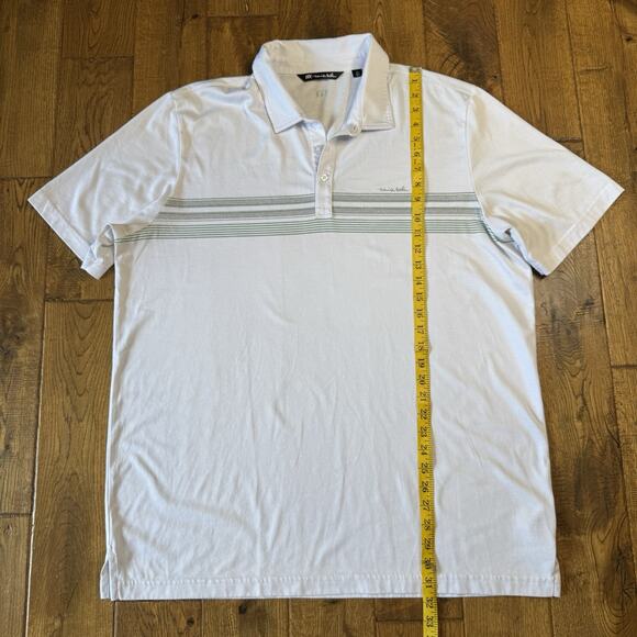 Travis Matthew Polo Golf Shirt Mens XXL White Casual Striped Green Chest - Picture 3 of 6